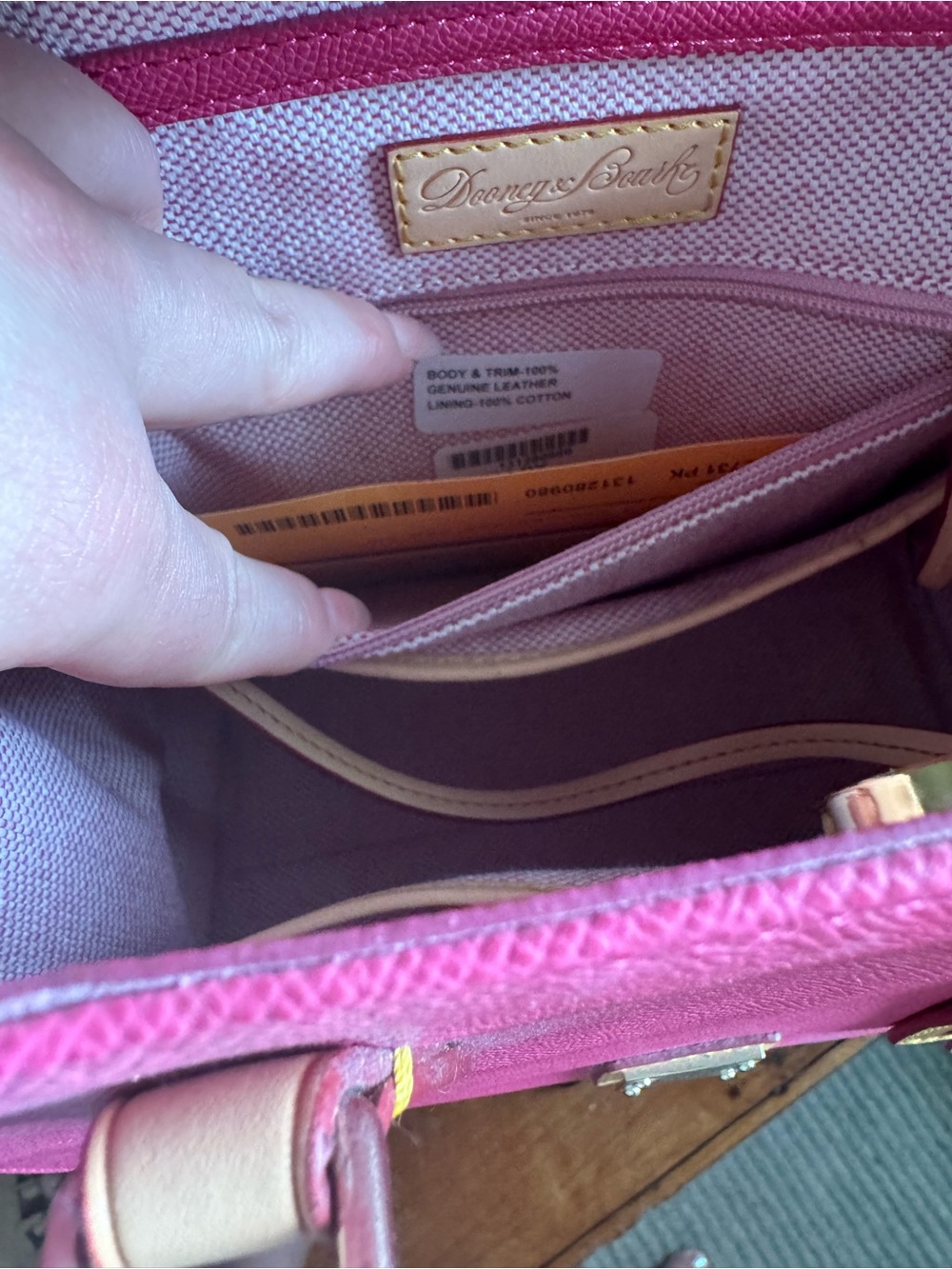 Dooney & Bourke Pink Saffiano Janine 25 Tote with Tan Leather Trim - Picture 11 of 11